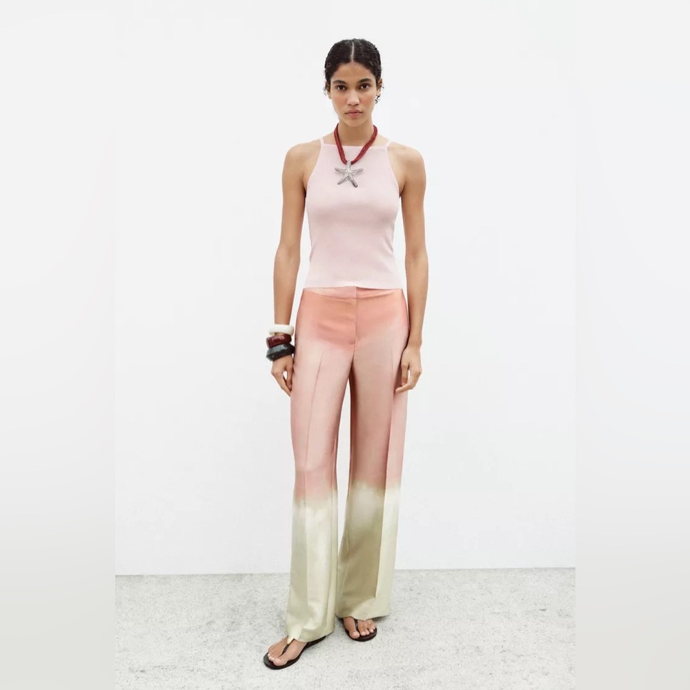 Zara Two-Tone Pink and Cream Wide-Leg Pants - Picture 5 of 8